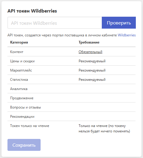 Форма управления токеном